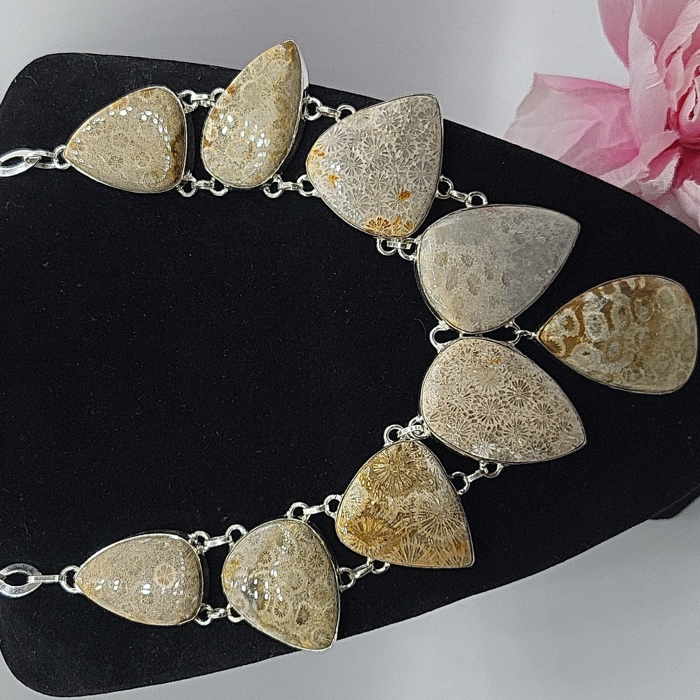 Fossil Coral Pear Shape Gemstone Handmade Goddess Necklace